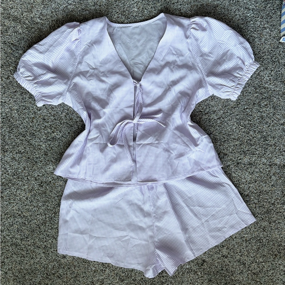NWOT Purple Gingham Top and Shorts Set